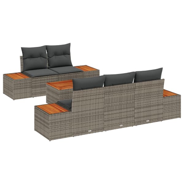 Trädgårdsoffset med kudde 6 pcs Grå Poly rattan