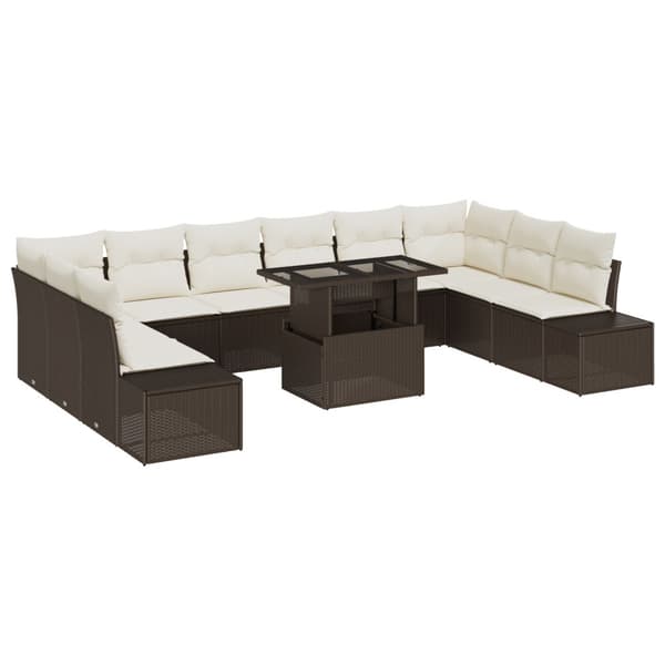 Trädgårdsoffset med lagring 11 pcs Brun Poly rattan
