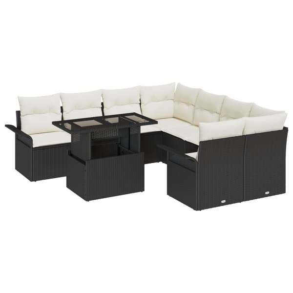 Trädgårdsoffset med kudde 9 pcs Svart Poly rattan