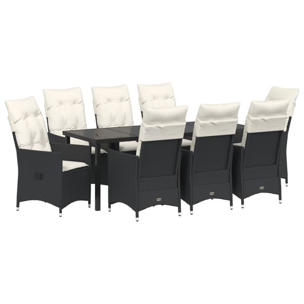 Trädgårdsmöbelset med kudde 9 pcs Svart konstrotting