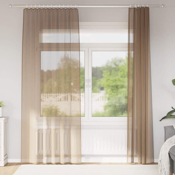 Voile gardiner med stångfickor 2 st ljusbrun