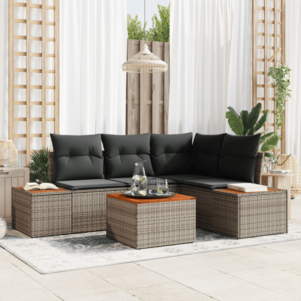 Trädgårdsoffset med kudde med lagring 4 pcs Grå Polyrattan