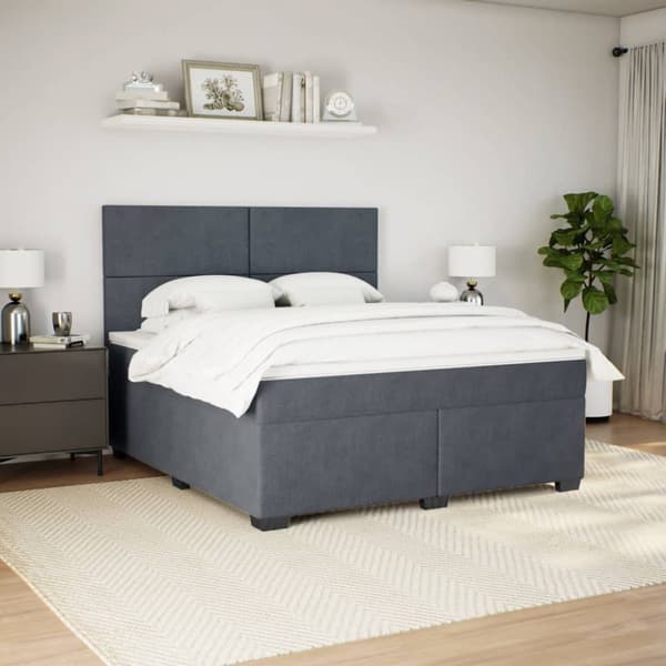 Ramsäng med madrass mörkgrå 180x200 cm sammet