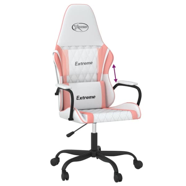 Gamingstol vit och rosa konstläder