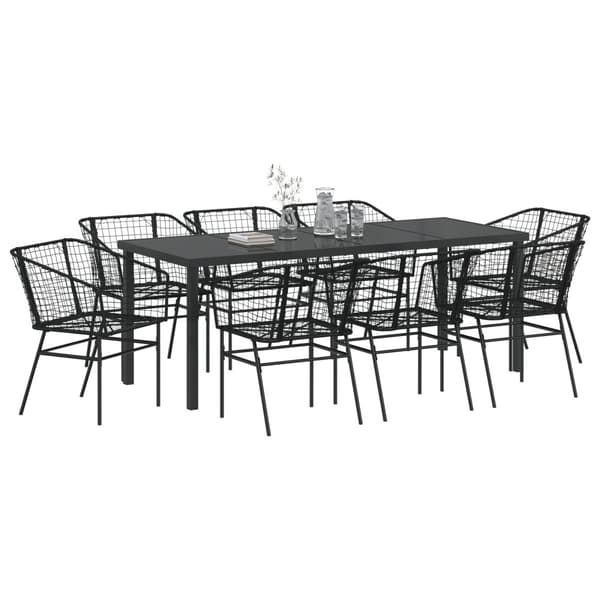 Trädgårdsmöbelset 9 pcs Svart konstrotting