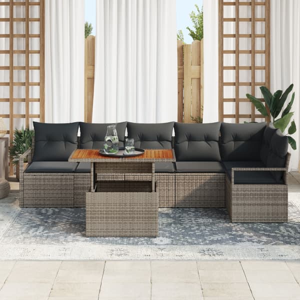 Trädgårdsoffset med lagring 7 pcs Grå Poly rattan