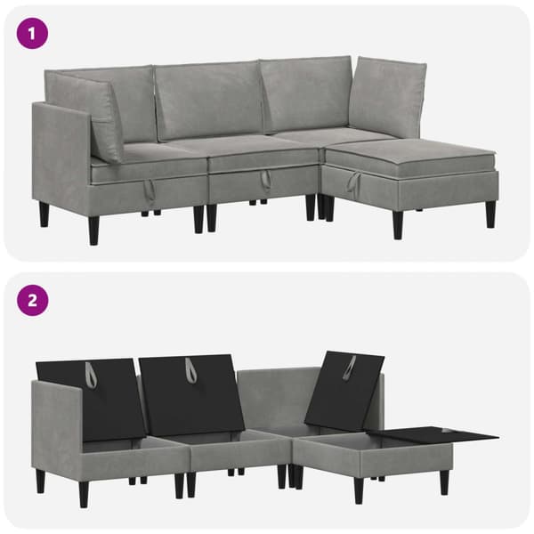 Möbelset för vardagsrummet med kudde 4 pcs Ljusgrå Sammet