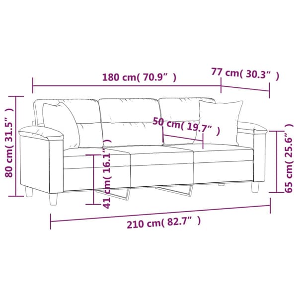 3-sitssoffa med prydnadskuddar beige 180 cm mikrofibertyg