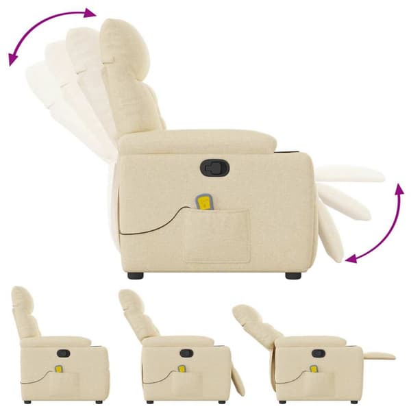Massagefåtölj gräddvit tyg