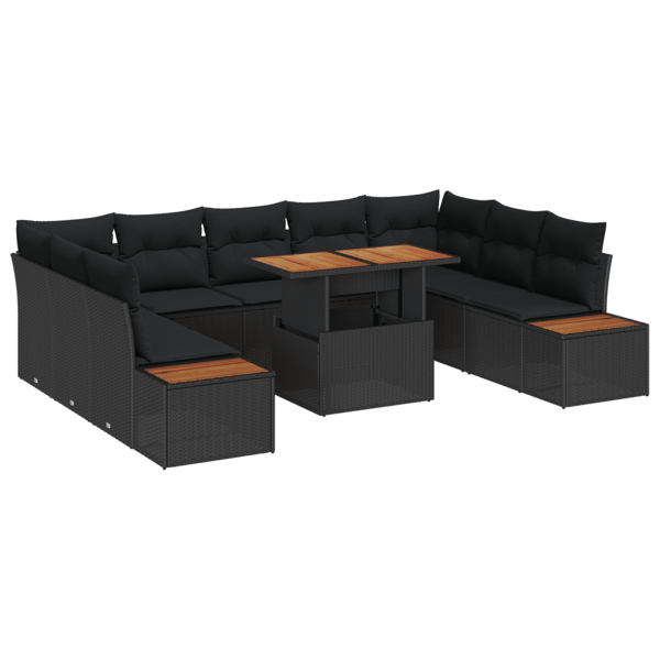 Trädgårdsoffset med lagring 10 pcs Svart Poly rattan