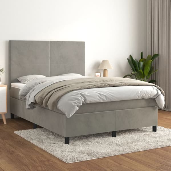 Ramsäng med madrass ljusgrå 140x190 cm sammet