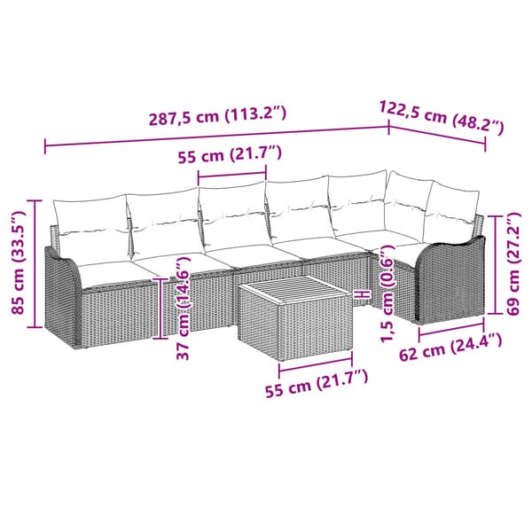 Trädgårdsoffset med kudde 7 pcs Beige konstrotting