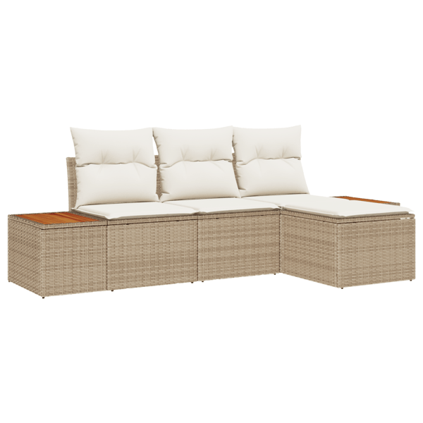 Trädgårdsoffset 4 st Beige och gräddfärgad Poly Rattan