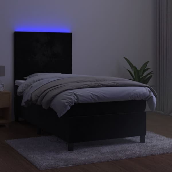 Ramsäng med madrass & LED svart 80x200 cm sammet