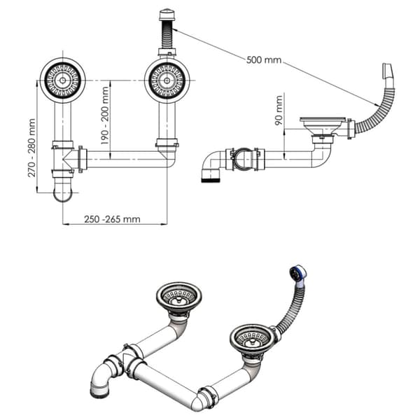 Diskho med bräddavlopp dubbla hoar svart granit