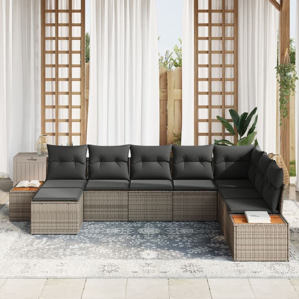 Trädgårdsoffset med kudde 8 pcs Grå Poly rattan