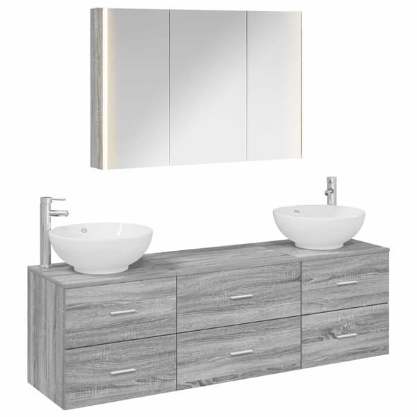 Badrumsmöbelset 4 pcs Grå Sonoma Konstruerat trä och glas