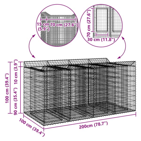 Gabion upphöjd säng 2 pcs Silver