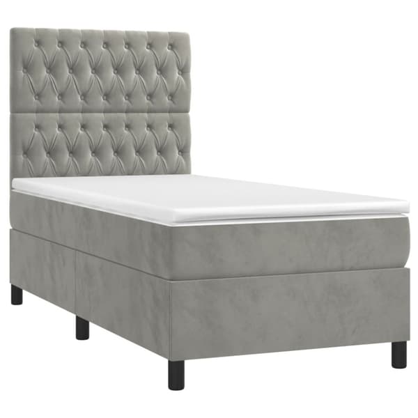 Ramsäng med madrass & LED ljusgrå 90x200 cm sammet