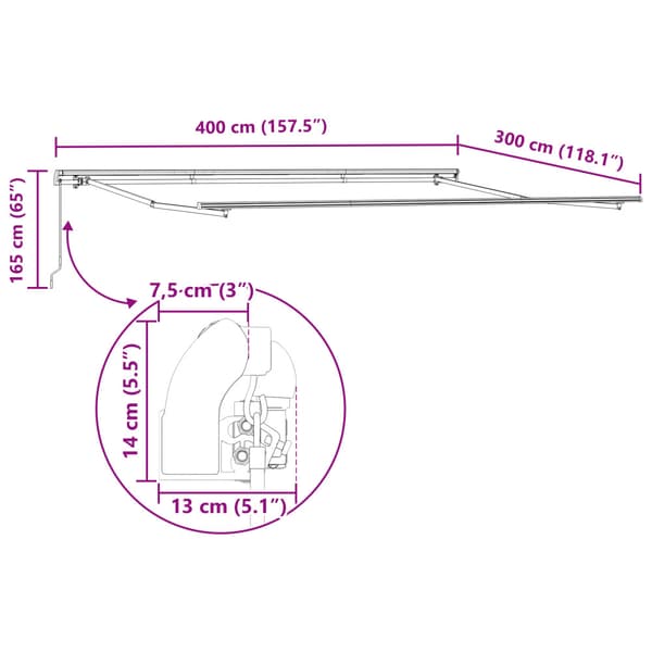 Utfällbar markis Röd 400 × 300 cm Polyester och Stål