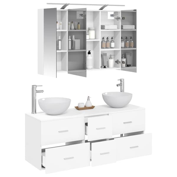 Badrumsmöbelset 4 pcs Vit Konstruerat trä och glas