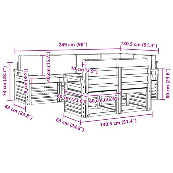 Utomhussoffset 7 pcs Vit och grädde 249 x 130,5 x 73 cm