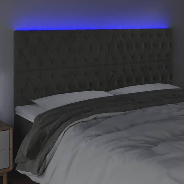 Sänggavel LED mörkgrå 200x7x118/128 cm sammet