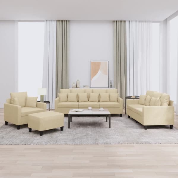 Soffgrupp med kuddar 4 delar gräddvit tyg