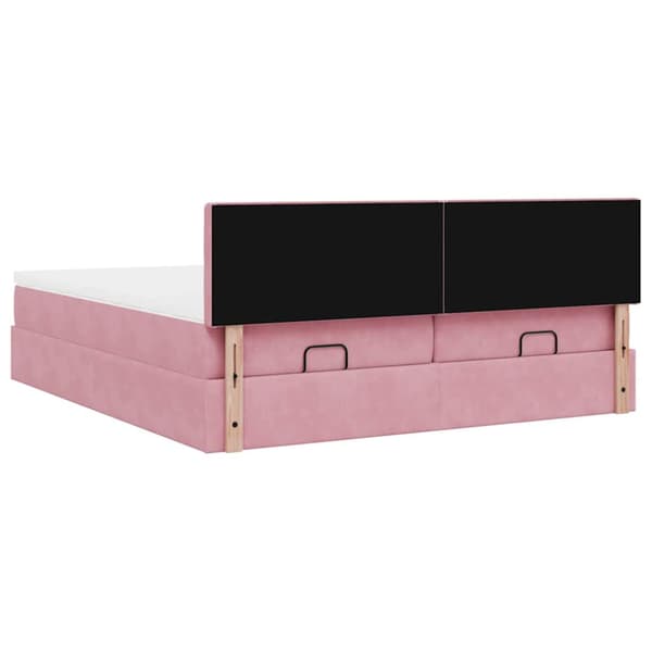 Ottoman sängram med madrasser rosa 200x200 cm sammet