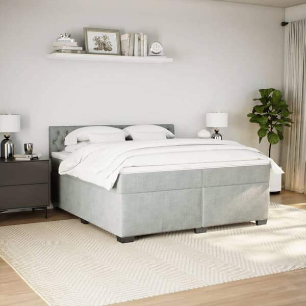 Ramsäng med madrass ljusgrå 200x200 cm sammet