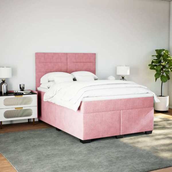 Ramsäng med madrass rosa 160x200 cm sammet