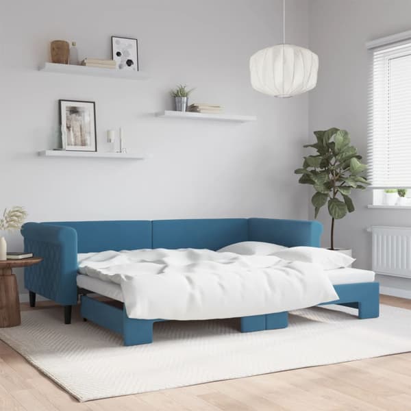 Dagbädd utdragbar blå 90x200 cm sammet