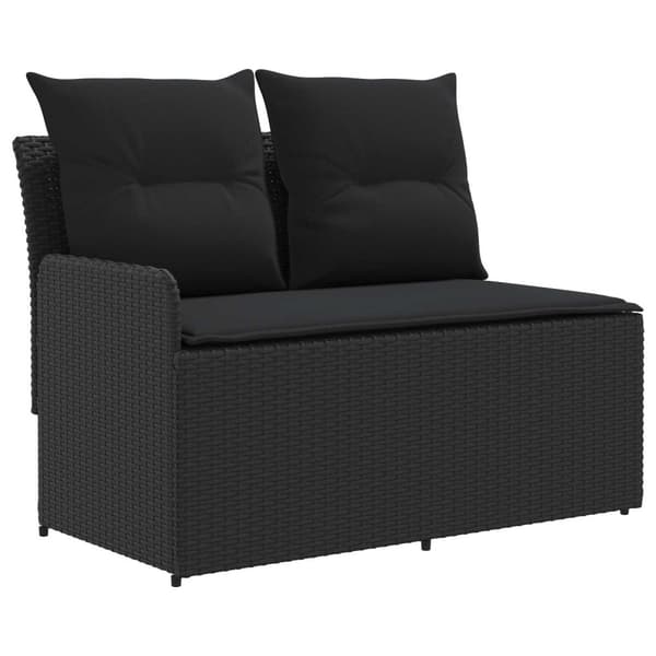 Trädgårdsarmsoffa med lyftbord 2 Stycke Svart PE Rattan
