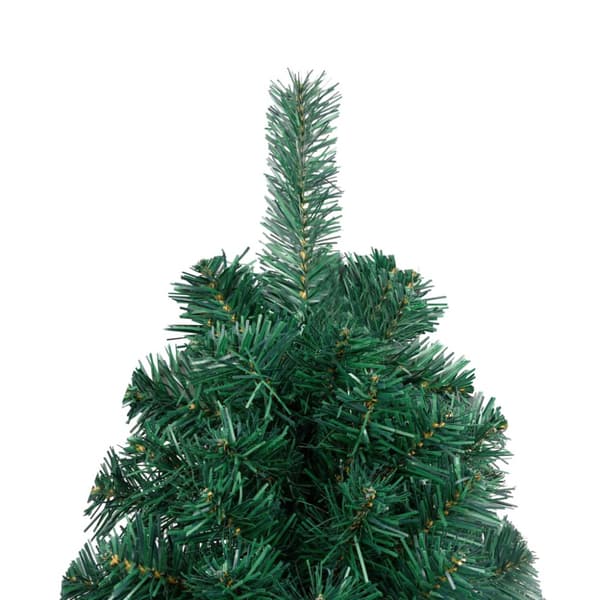 Belyst halv plastgran med kulor grön 240 cm