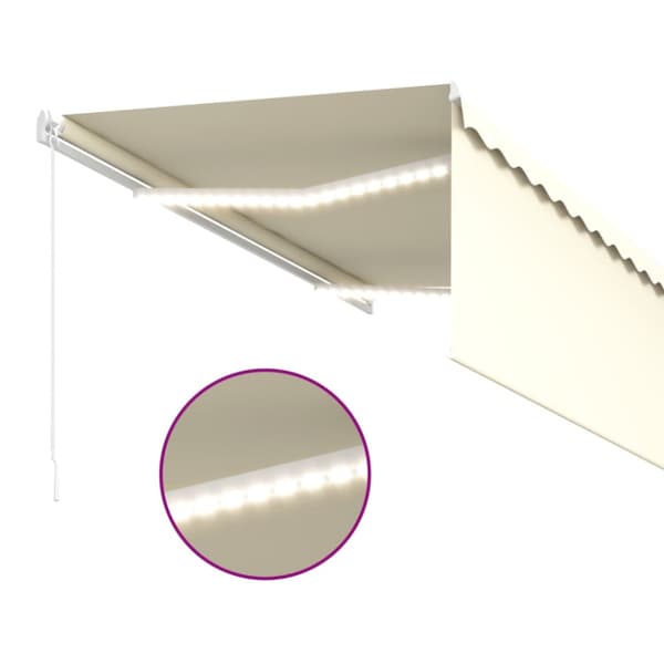 Markis manuellt infällbar med rullgardin&LED 3,5x2,5m gräddvit