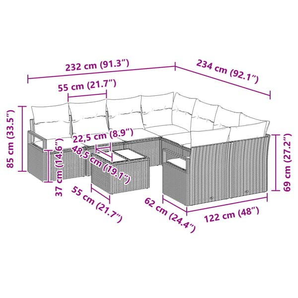 Soffset med kudde 9 pcs Svart konstrotting
