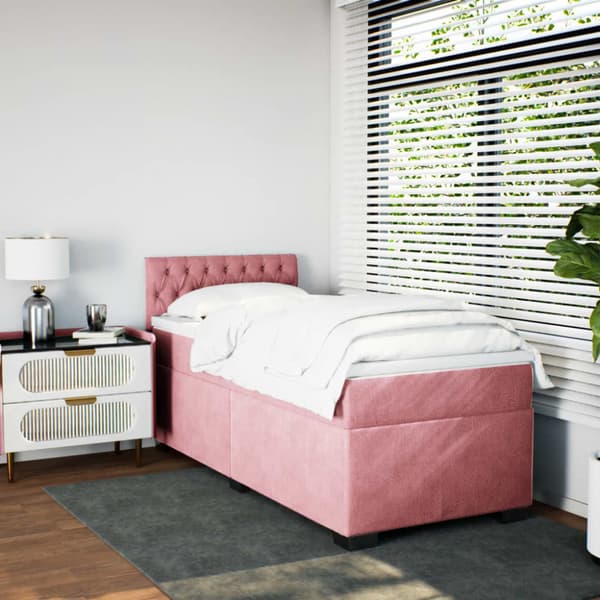 Ramsäng med madrass rosa 80x200 cm sammet