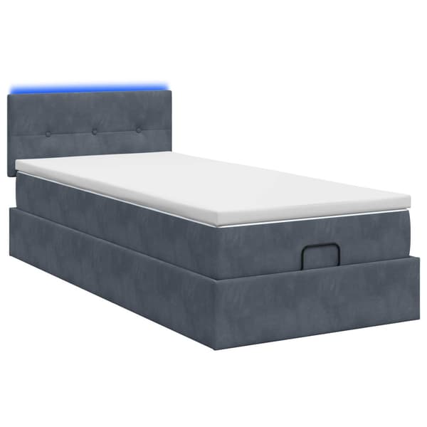 Ottoman-säng med madrass och LED Mörkgrå 100 x 200 cm Sammet