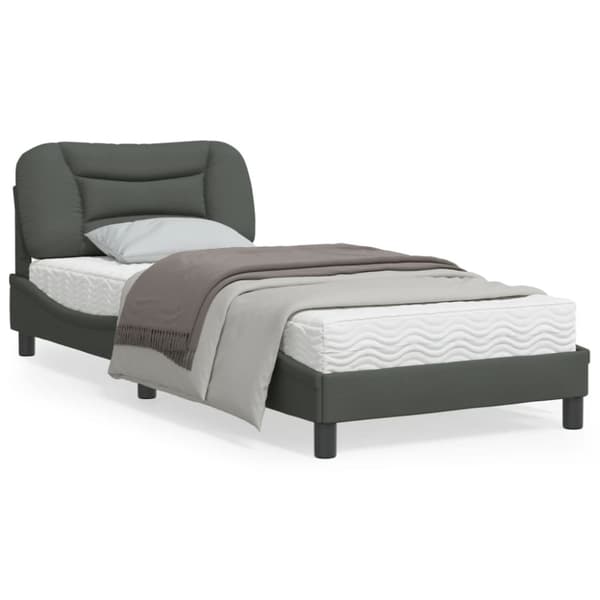 Bed Frame with LED without Mattress "Hvar" Dark Grey 80x200 cm Fabric