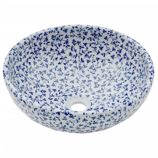 Handfat vit och blå rund Φ41x14 cm keramik