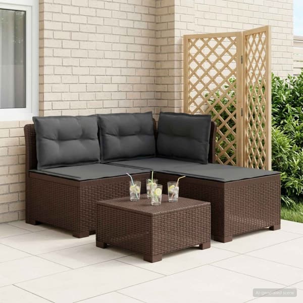 3-sits trädgårdsoffa med kuddar Rattan-look PP Brun