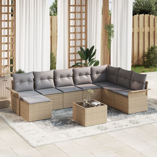 Trädgårdsoffset med kudde 9 pcs Beige konstrotting