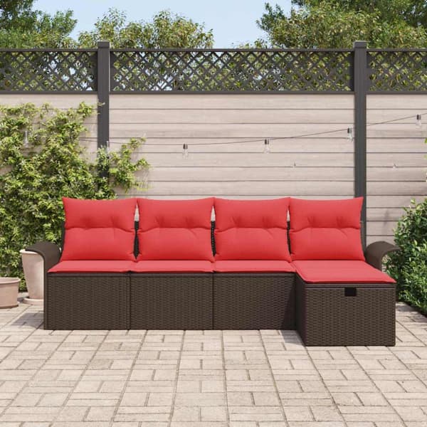 Trädgårdsoffset med kudde med lagring 5 pcs Poly rattan