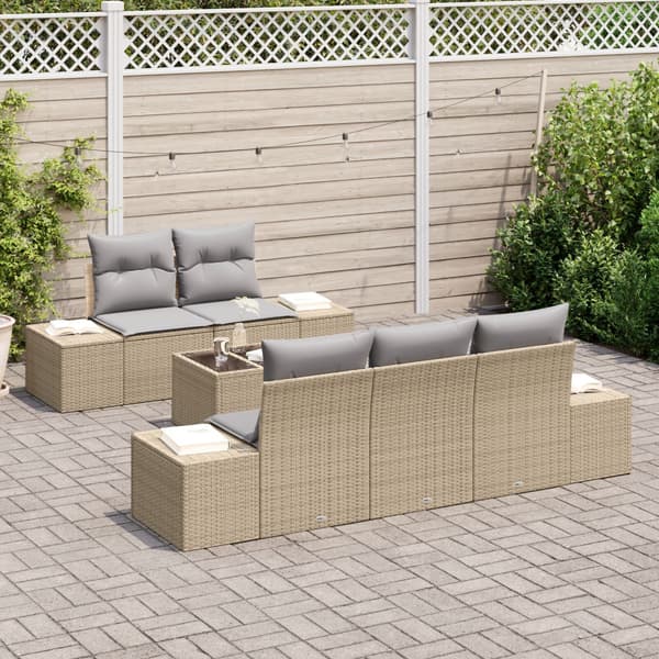 Trädgårdsoffset med kudde 6 pcs Beige och Grå konstrotting