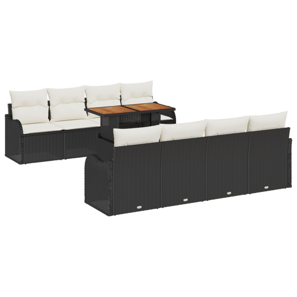 Trädgårdsoffset med lagring 9 pcs Svart Poly rattan