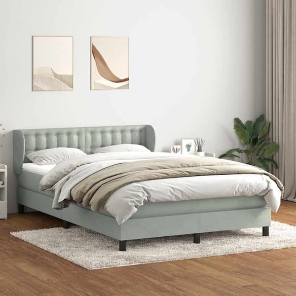 Ramsäng med madrass ljusgrå 160x210 cm sammet