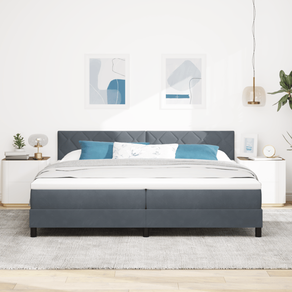 LED Box Säng med huvudgavel Mörkgrå 200 x 200 cm Sammet