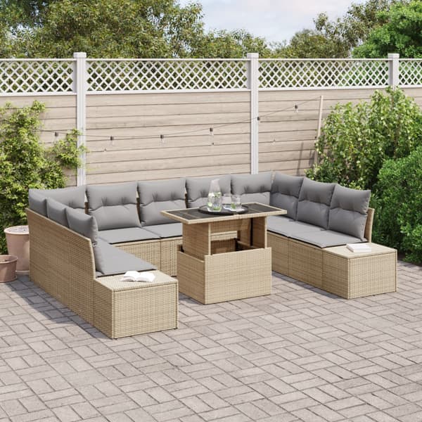 Trädgårdsoffset med lagring 10 pcs Beige Poly rattan