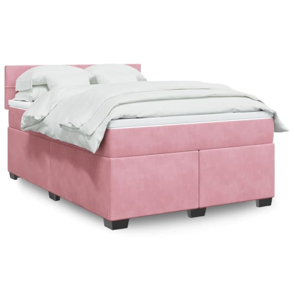 Ramsäng med madrass rosa 140x190 cm sammet