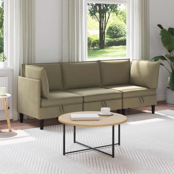Möbelset för vardagsrummet 3 pcs Kaki Tyg